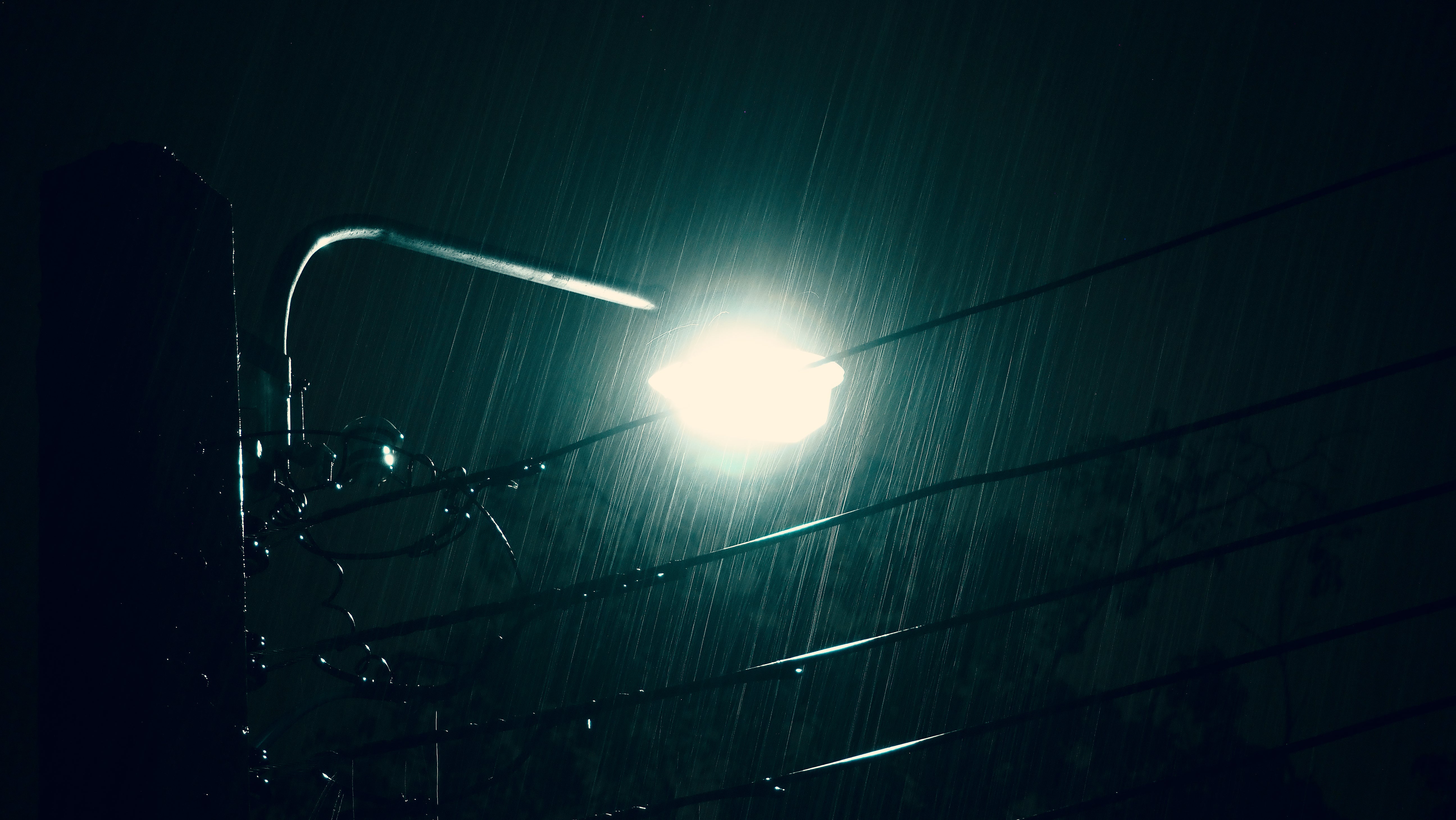 street lamp in rain